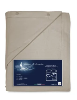 Completo Lenzuolo Invernale Flanella Tinta Unita Tortora โ 100% Cotone Felpato, Anti-Pilling, Caldo & Morbido, Made in Italy