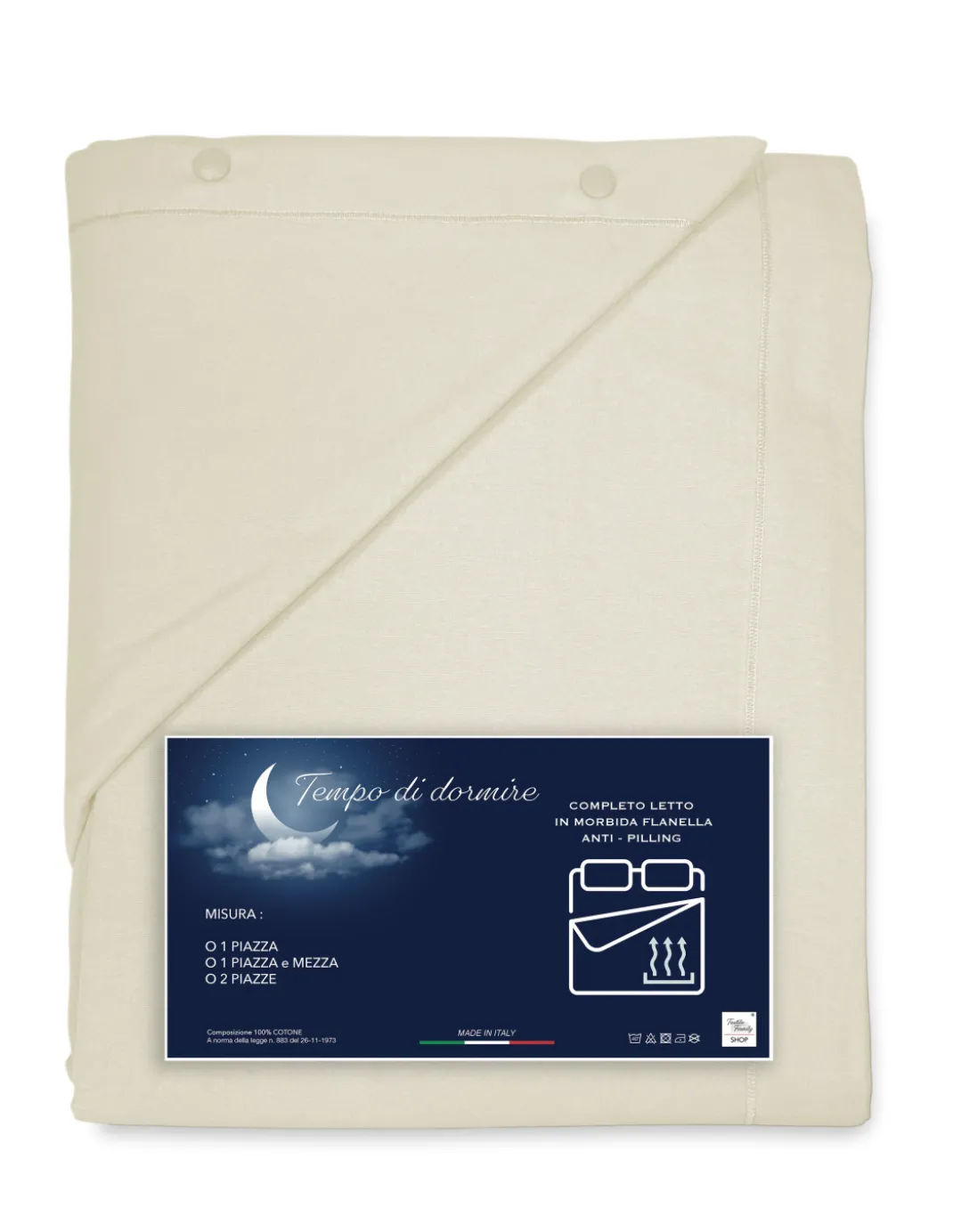 Completo Lenzuolo Invernale Flanella Tinta Unita Panna โ 100% Cotone Felpato, Anti-Pilling, Caldo & Morbido, Made in Italy