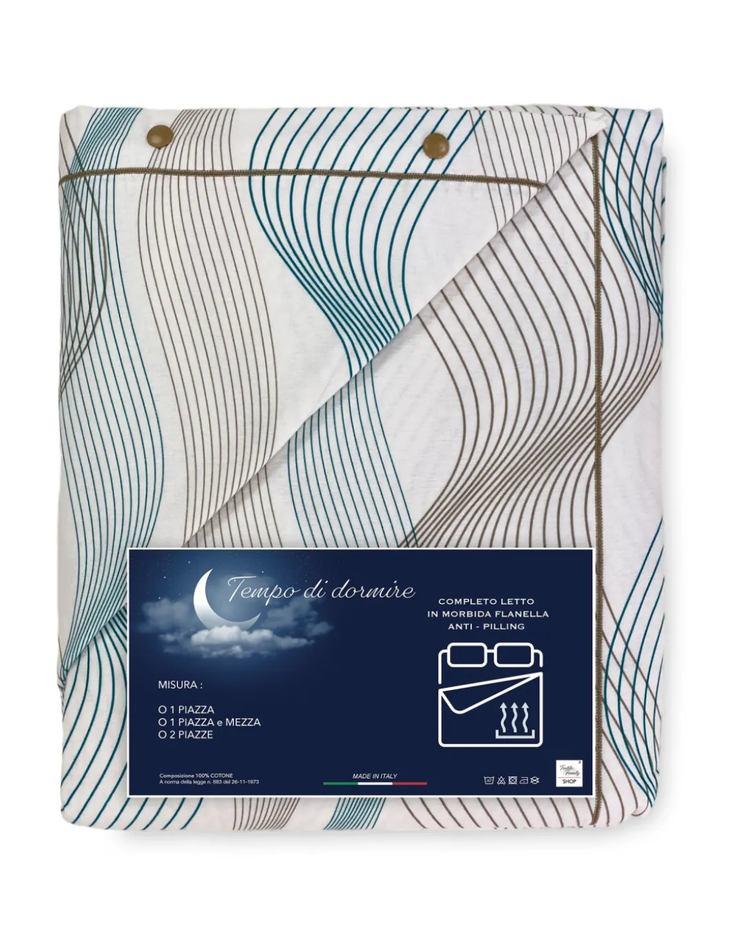 COMPLETO lenzuolo Invernale Felpate in FLANELLA Anti-Pilling CURVE Verde in Puro Cotone