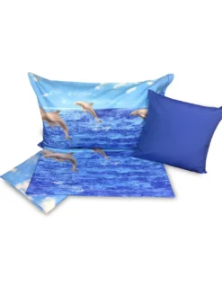 COMPLETO lenzuolo LENZUOLA Natura MARE DELFINI con federa Arredo
