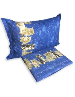 COMPLETO lenzuolo LENZUOLA Natura GATTO GATTI NOTTE blu