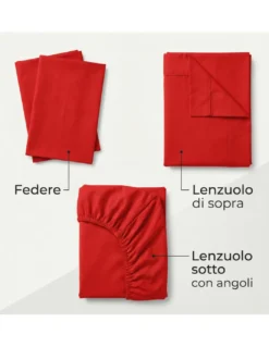 COMPLETO lenzuolo STRONG LENZUOLA tinta unita ROSSO puro COTONE Made in Italy