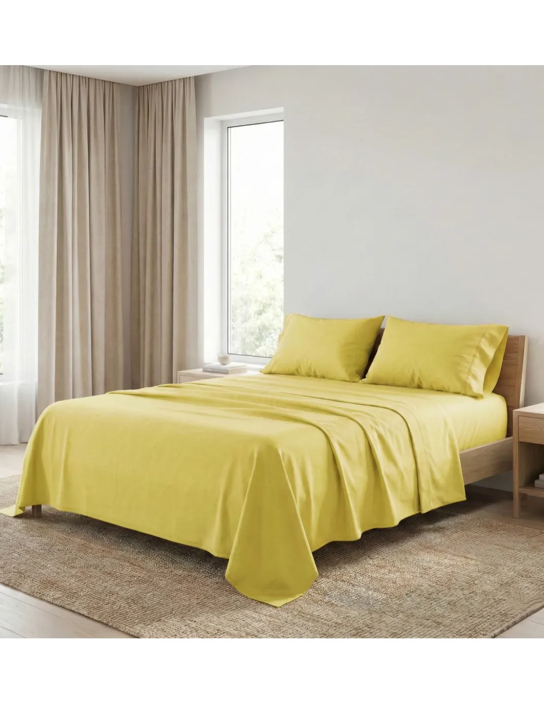 COMPLETO lenzuolo STRONG LENZUOLA tinta unita GIALLO puro COTONE Made in Italy