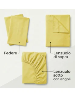 COMPLETO lenzuolo STRONG LENZUOLA tinta unita GIALLO puro COTONE Made in Italy