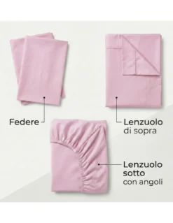 COMPLETO lenzuolo STRONG LENZUOLA tinta unita ROSA puro COTONE Made in Italy
