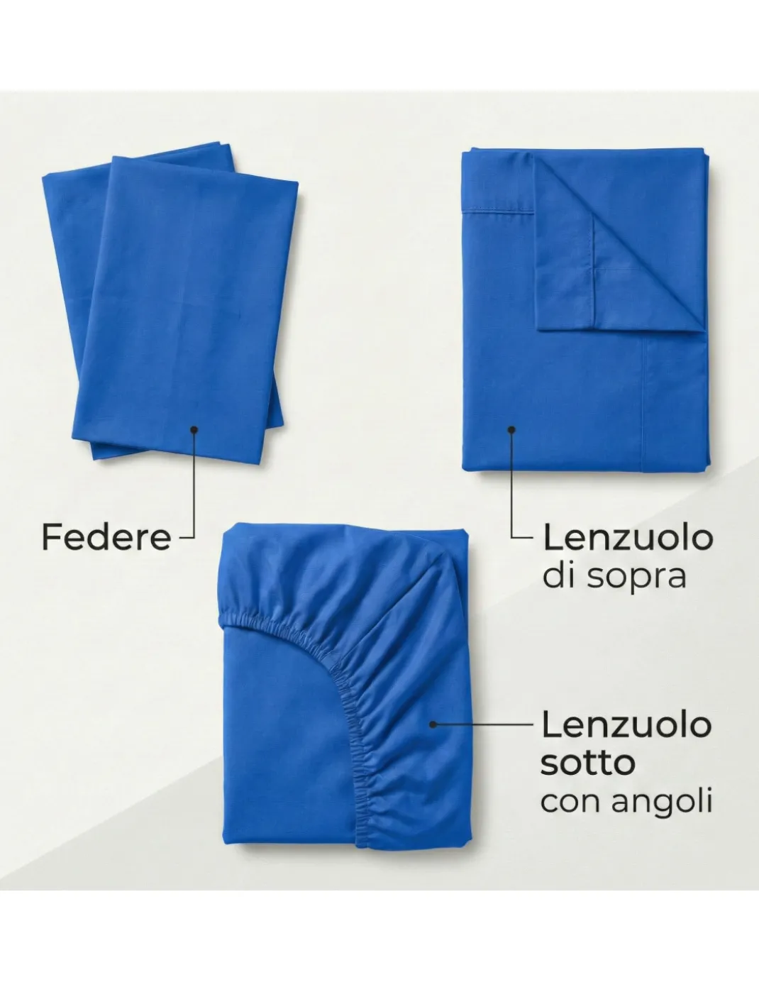 COMPLETO lenzuolo STRONG LENZUOLA tinta unita BLUETTE puro COTONE Made in Italy