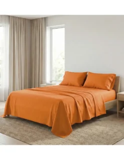 COMPLETO lenzuolo STRONG LENZUOLA tinta unita ARANCIO puro COTONE Made in Italy