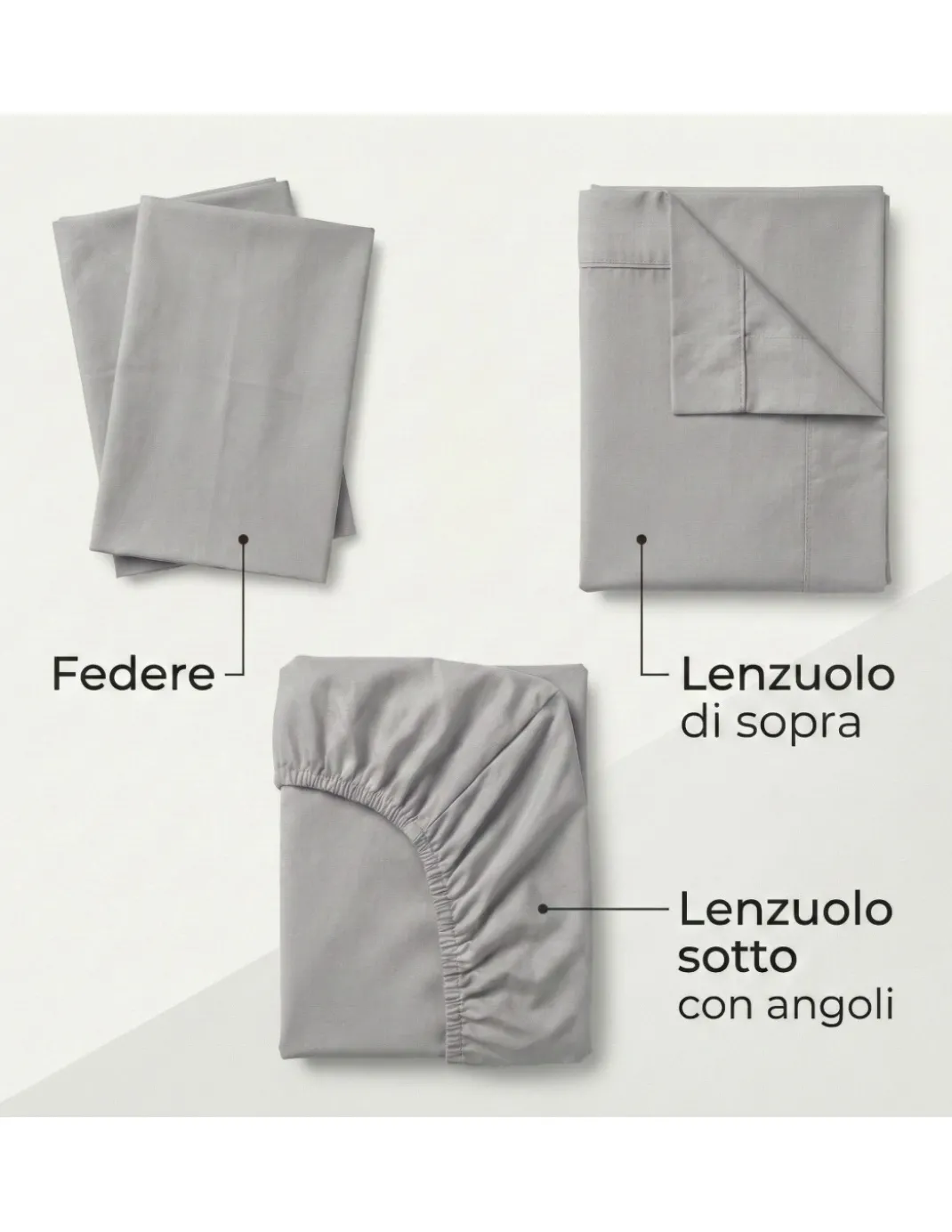 COMPLETO lenzuolo STRONG LENZUOLA tinta unita GRIGIO puro COTONE Made in Italy