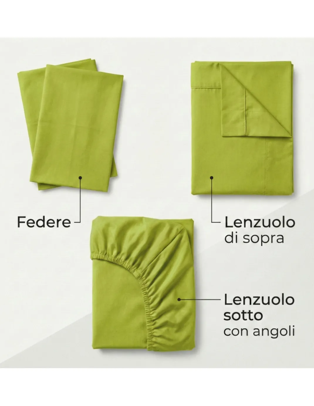 COMPLETO lenzuolo STRONG LENZUOLA tinta unita VERDE ACIDO puro COTONE Made in Italy