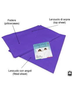 COMPLETO lenzuolo STRONG LENZUOLA tinta unita VIOLA puro COTONE Made in Italy