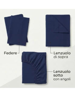 COMPLETO lenzuolo STRONG LENZUOLA tinta unita BLU SCURO puro COTONE Made in Italy