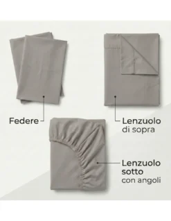 COMPLETO lenzuolo STRONG LENZUOLA tinta unita TORTORA puro COTONE Made in Italy