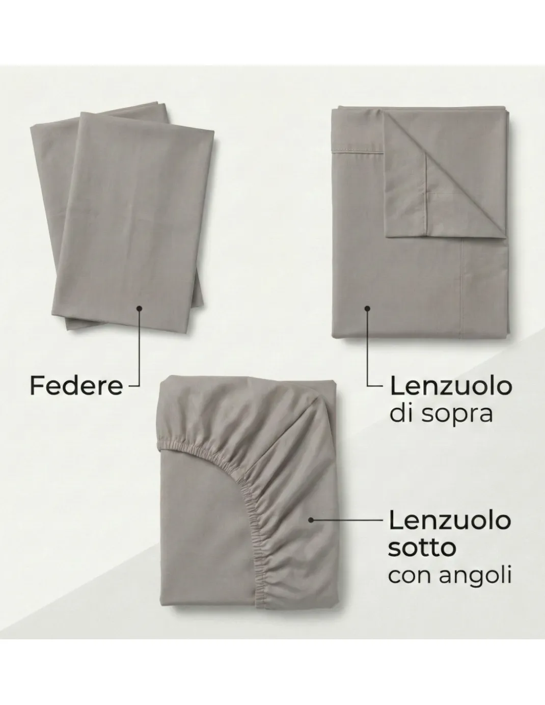 COMPLETO lenzuolo STRONG LENZUOLA tinta unita TORTORA puro COTONE Made in Italy