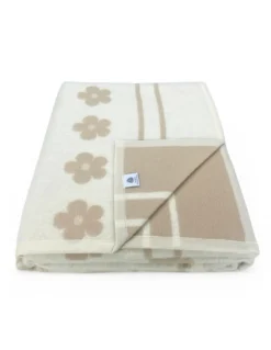 Coperta bicolor Fiore in pura lana vergine marchiata, doppia faccia, nocciola chiaro/scuro, Made in Italy