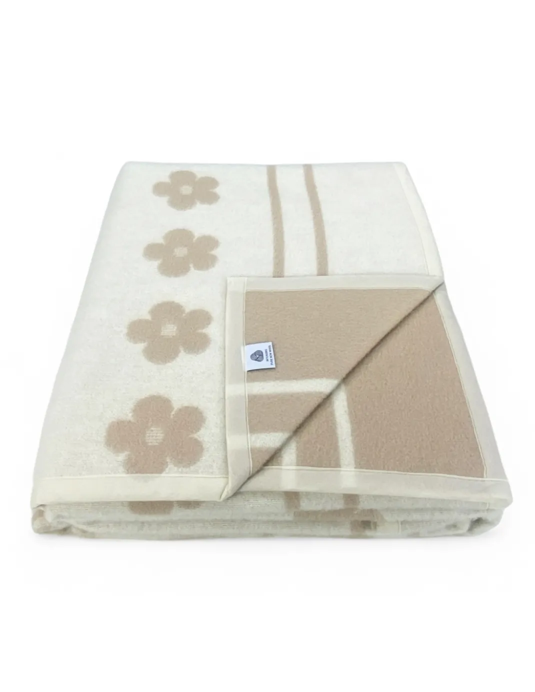 Coperta bicolor Fiore in pura lana vergine marchiata, doppia faccia, nocciola chiaro/scuro, Made in Italy