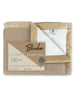 COPERTA BICOLOR in vera pura LANA vergine morbida e calda Beige