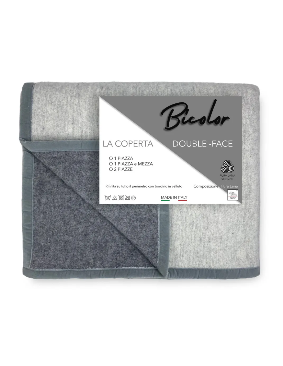 COPERTA BICOLOR in vera pura LANA vergine morbida e calda GRIGIO Melange