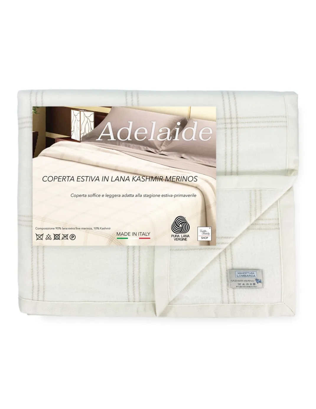 Coperta Estiva Adelaide in Lana Merino e Kashmir – Leggera, Traspirante, Antipilling – Made in Italy, Mezza Stagione