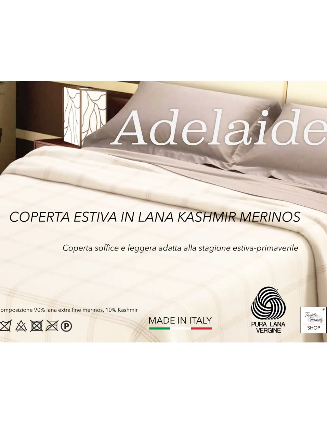 Coperta Estiva Adelaide in Lana Merino e Kashmir – Leggera, Traspirante, Antipilling – Made in Italy, Mezza Stagione