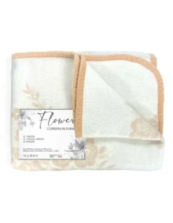 Coperta Flower in 100% Pura Lana Morbida e Calda con Bordino in Velluto - Comfort ed Eleganza, Design Classico - Made in Italy