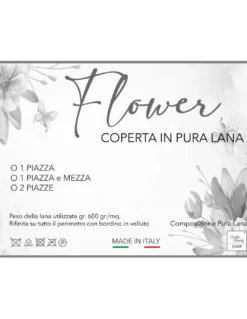 Coperta Flower in 100% Pura Lana Morbida e Calda con Bordino in Velluto - Comfort ed Eleganza, Design Classico - Made in Italy