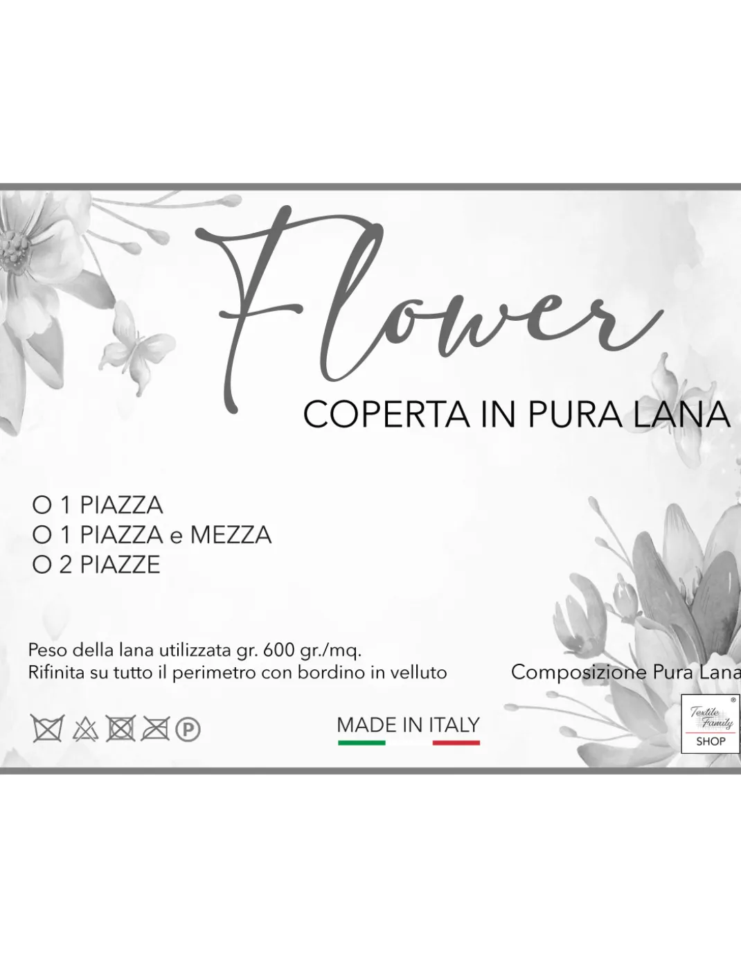 Coperta Flower in 100% Pura Lana Morbida e Calda con Bordino in Velluto - Comfort ed Eleganza, Design Classico - Made in Italy