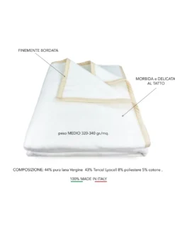 COPERTA HARMONY leggera PRIMAVERILE estiva in PURA LANA VERGINE e TENCEL matrimoniale 2 PIAZZE