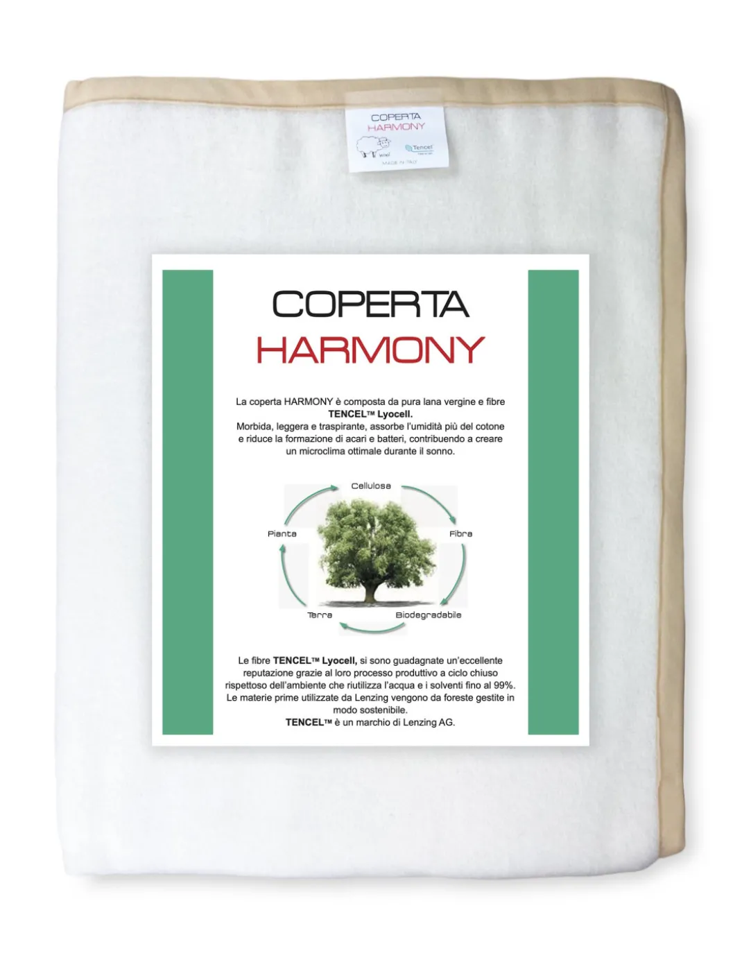 COPERTA HARMONY Peso Medio in PURA LANA VERGINE E TENCEL estratto da Eucalipto e Faggio