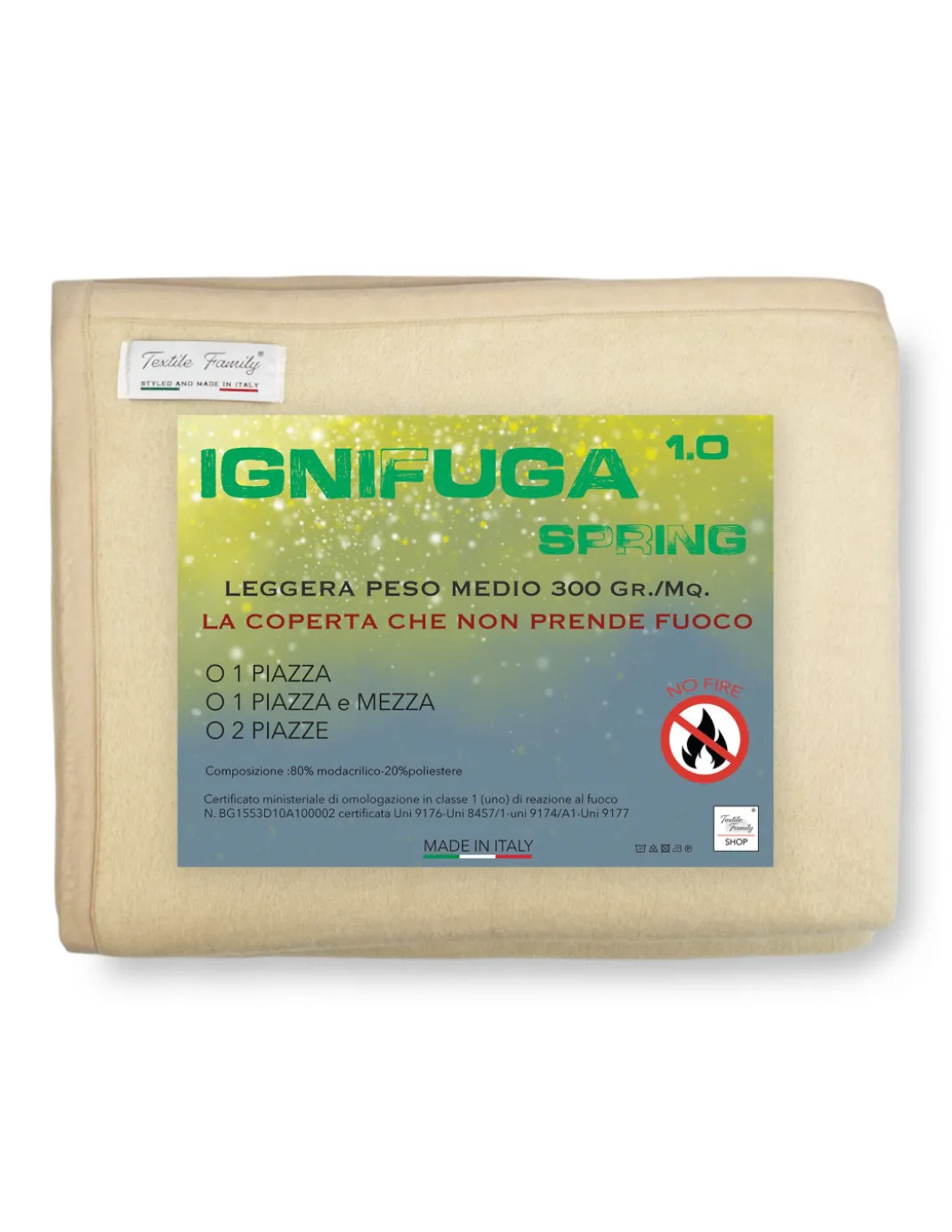 COPERTA IGNIFUGA SPRING antifiamma Peso Medio 1.0 ANTIFUOCO CLASSE 1 omologata MADE in ITALY Beige