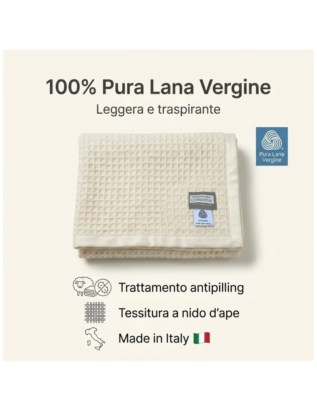 Coperta in Lana Estiva Maia - Pura Lana Vergine - Leggera e Traspirante - Antipilling - Made in Italy