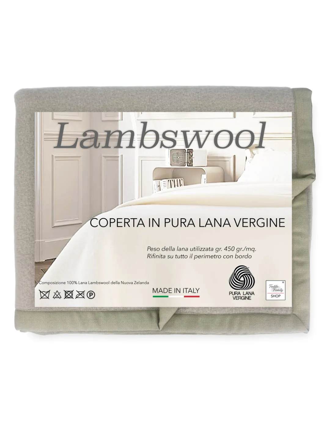 COPERTA in lana LAMBSWOOL Beige LINO Matrimoniale 2 Piazze