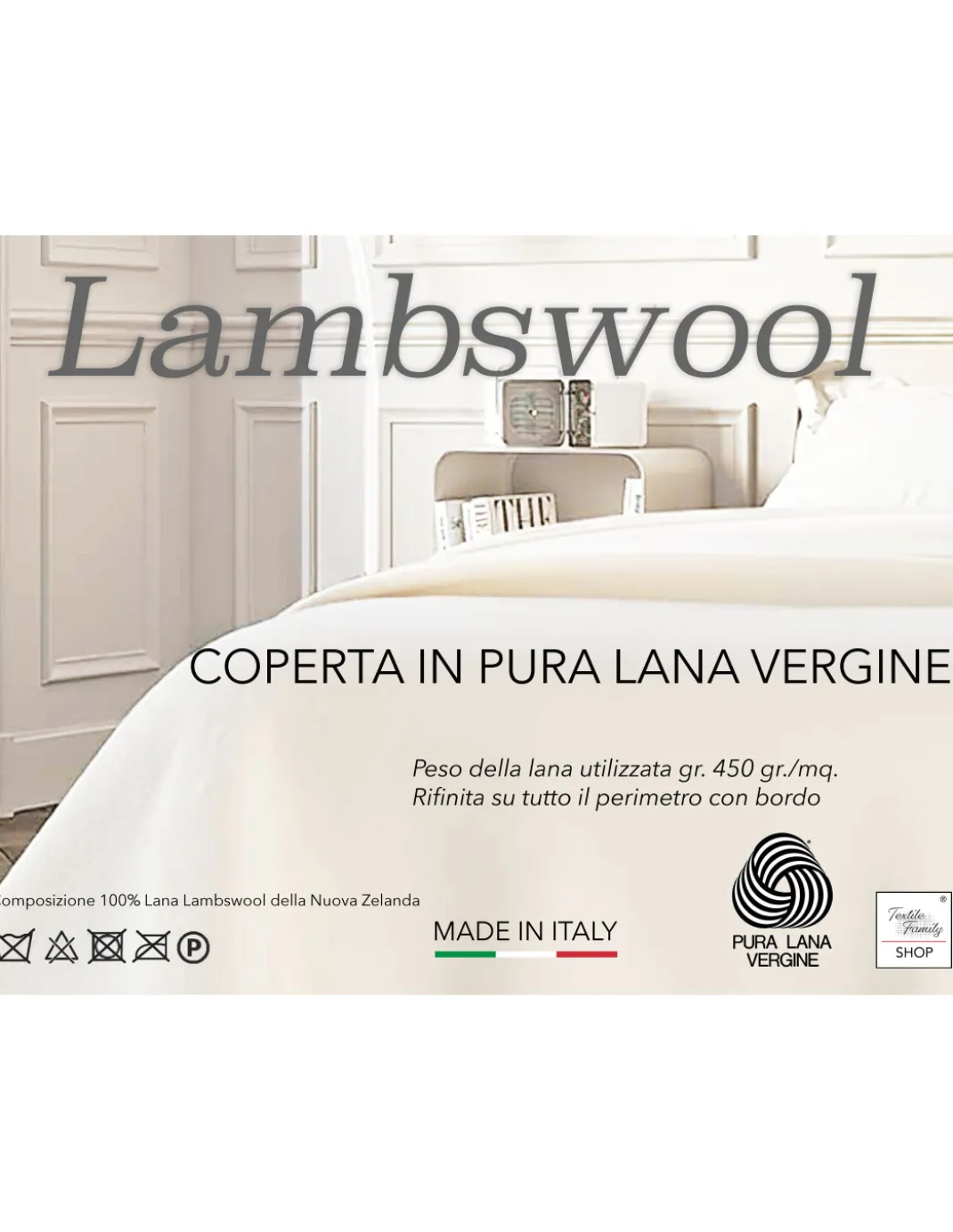 COPERTA in lana LAMBSWOOL GRIGIO MELANGE Matrimoniale 2 Piazze