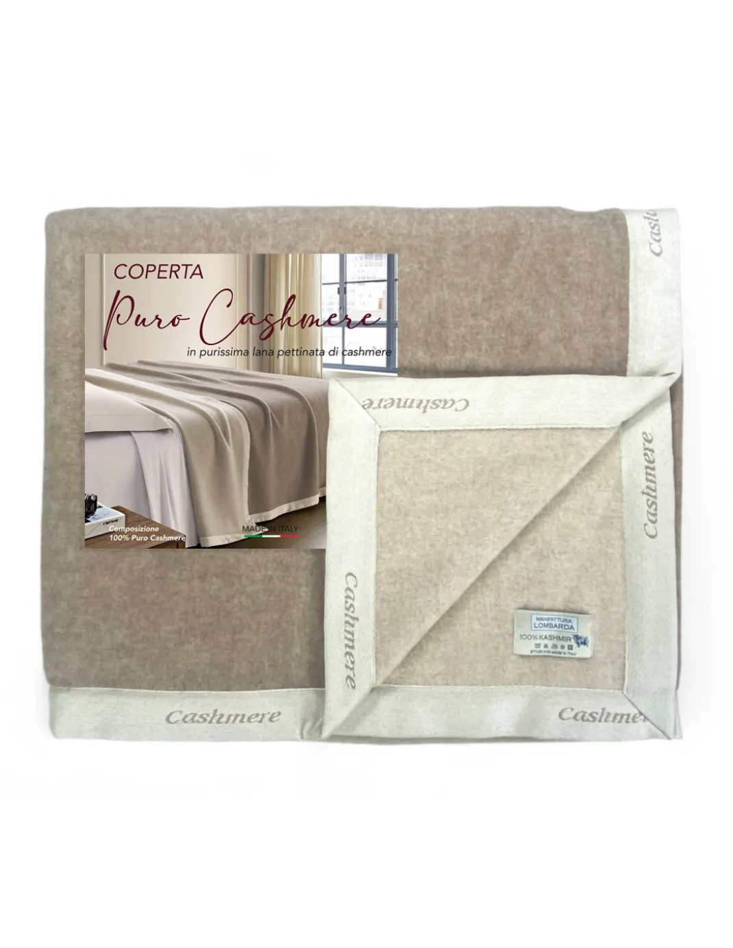 Coperta in Puro Cashmere Pettinato Made in Italy - Morbidezza e Comfort Termico, Modello Bicolore Grigio Beige