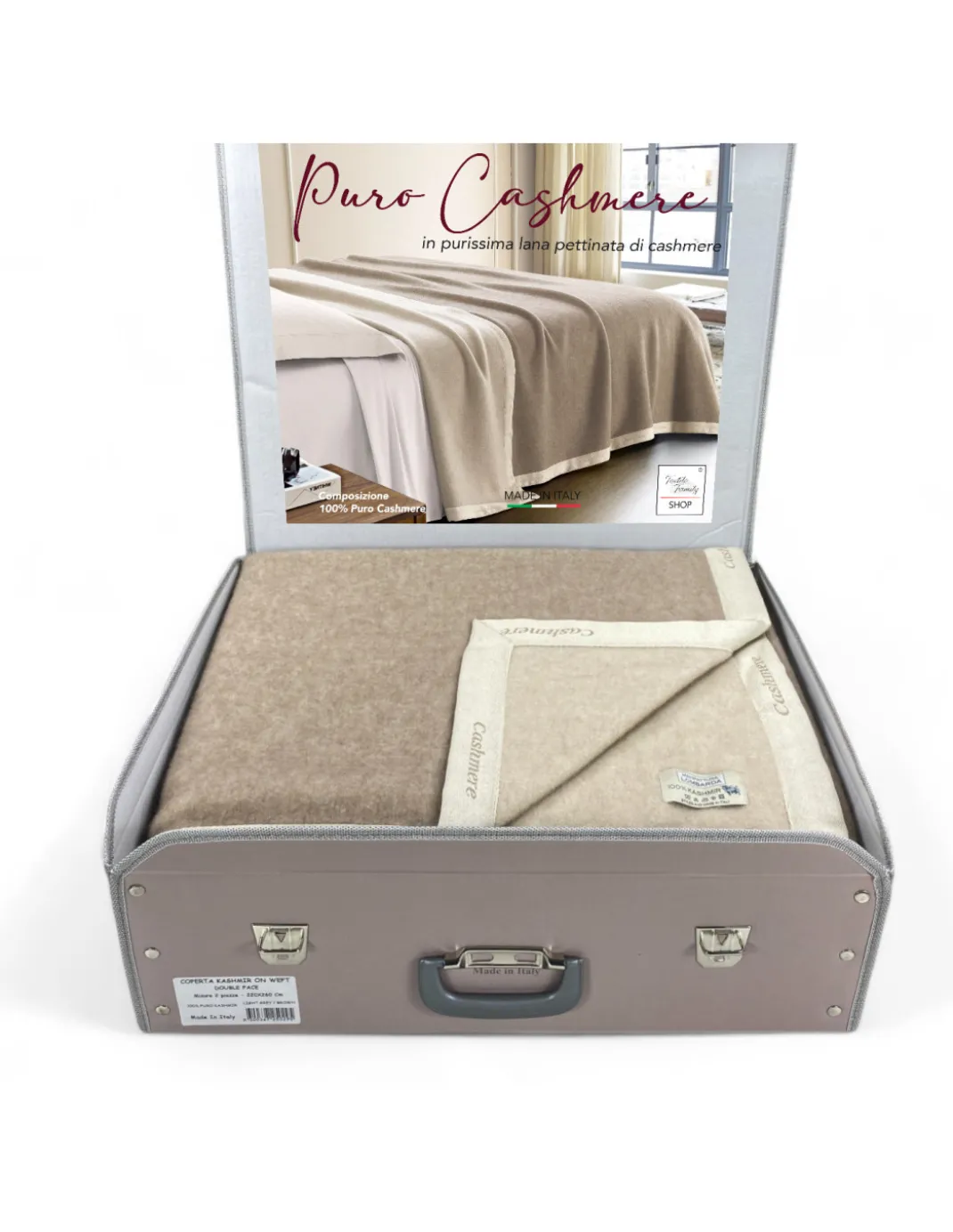 Coperta in Puro Cashmere Pettinato Made in Italy - Morbidezza e Comfort Termico, Modello Bicolore Grigio Beige