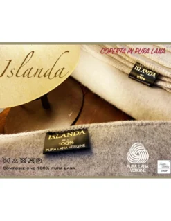 COPERTA ISLANDA in vera pura LANA vergine morbida e calda BEIGE Melange