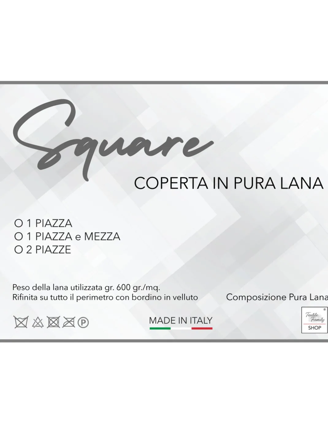 COPERTA SQUARE in vera Pura LANA morbida e calda colore Naturale