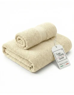 Coppia Asciugamani Viso e Ospite Ecrù - Spugna 100% Cotone 450 g/m² Made in Italy