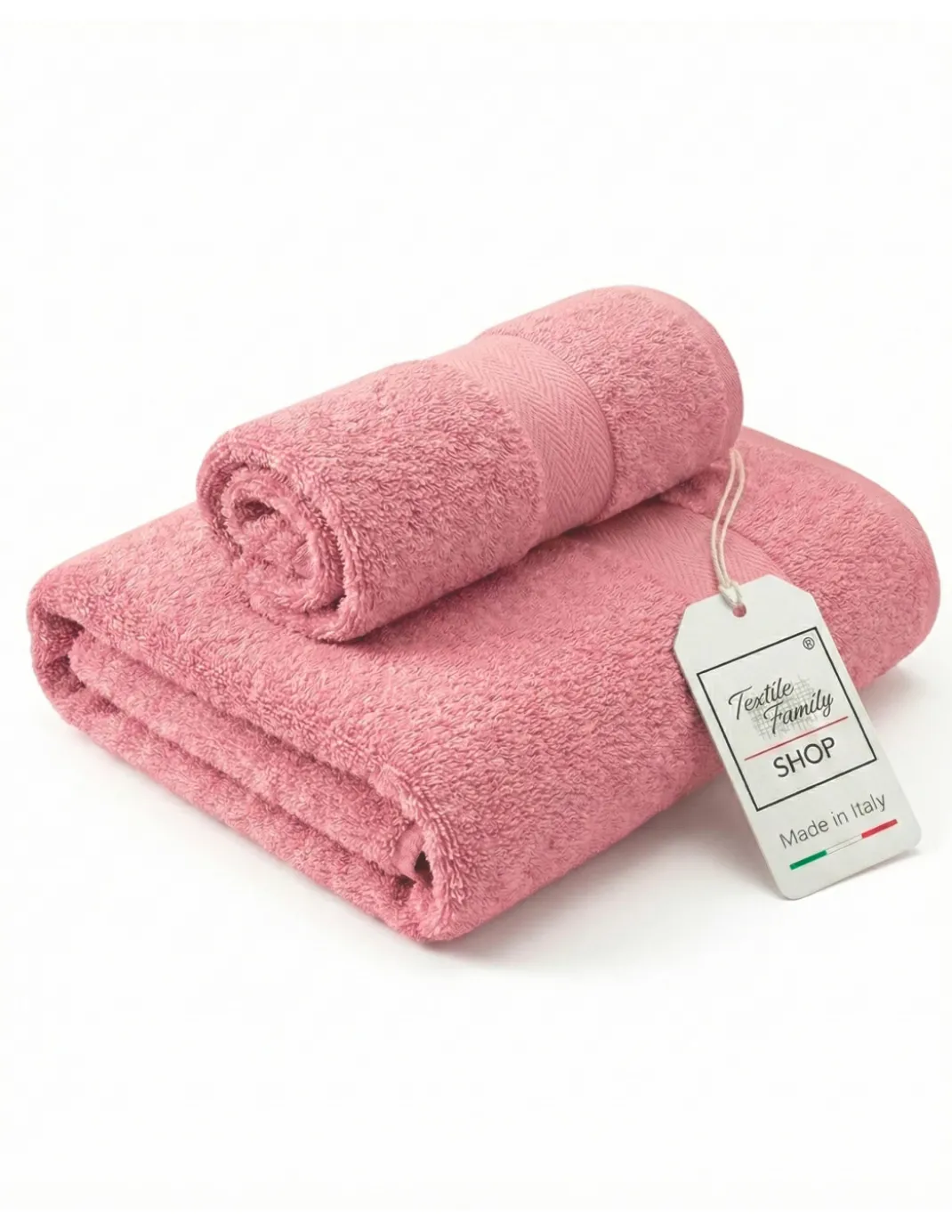 Coppia Asciugamani Viso e Ospite Rosa Antico - Spugna 100% Cotone 450 g/m² Made in Italy