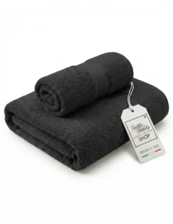 Coppia Asciugamani Viso e Ospite Neri - Spugna 100% Cotone 450 g/m² Made in Italy