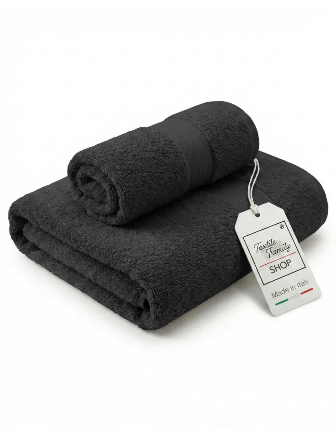 Coppia Asciugamani Viso e Ospite Neri - Spugna 100% Cotone 450 g/m² Made in Italy