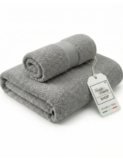 Coppia Asciugamani Viso e Ospite Grigi - Spugna 100% Cotone 450 g/m² Made in Italy