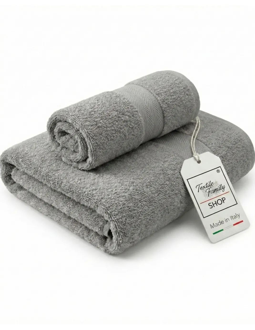 Coppia Asciugamani Viso e Ospite Grigi - Spugna 100% Cotone 450 g/m² Made in Italy
