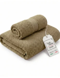 Coppia Asciugamani Viso e Ospite Beige - Spugna 100% Cotone 450 g/m² Made in Italy