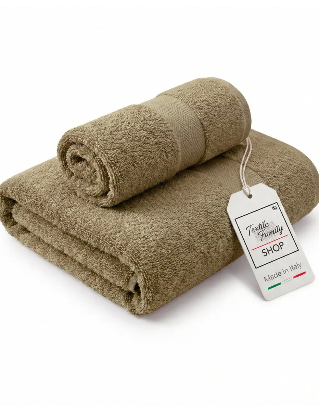 Coppia Asciugamani Viso e Ospite Beige - Spugna 100% Cotone 450 g/m² Made in Italy