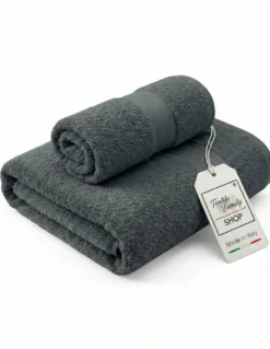 Coppia Asciugamani Viso e Ospite Antracite - Spugna 100% Cotone 450 g/m² Made in Italy