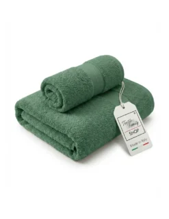 Coppia Asciugamani Viso e Ospite Asparago - Spugna 100% Cotone 450 g/m² Made in Italy