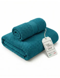 Coppia Asciugamani Viso e Ospite Petrolio - Spugna 100% Cotone 450 g/m² Made in Italy