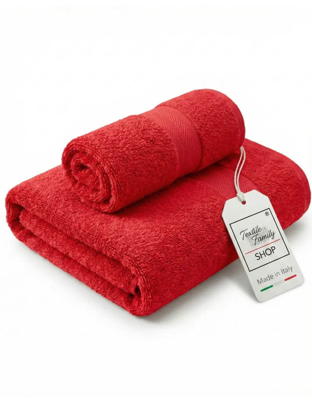 Coppia Asciugamani Viso e Ospite Rossi - Spugna 100% Cotone 450 g/m² Made in Italy