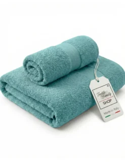 Coppia Asciugamani Viso e Ospite Acqua Marina - Spugna 100% Cotone 450 g/m² Made in Italy