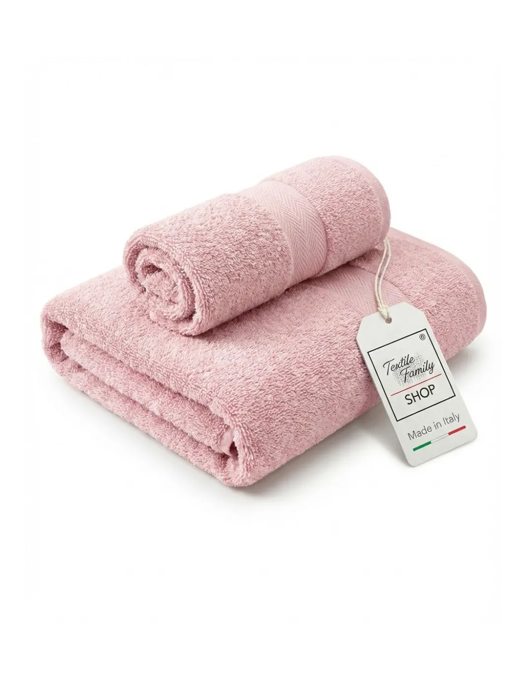 Coppia Asciugamani Viso e Ospite Rosa - Spugna 100% Cotone 450 g/m² Made in Italy